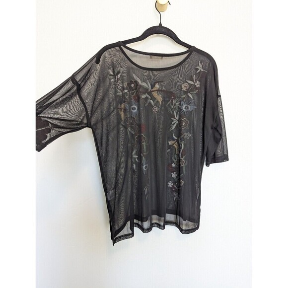 Miss Love Black Mesh Embroidered Bird Blouse Size Small - Picture 7 of 13